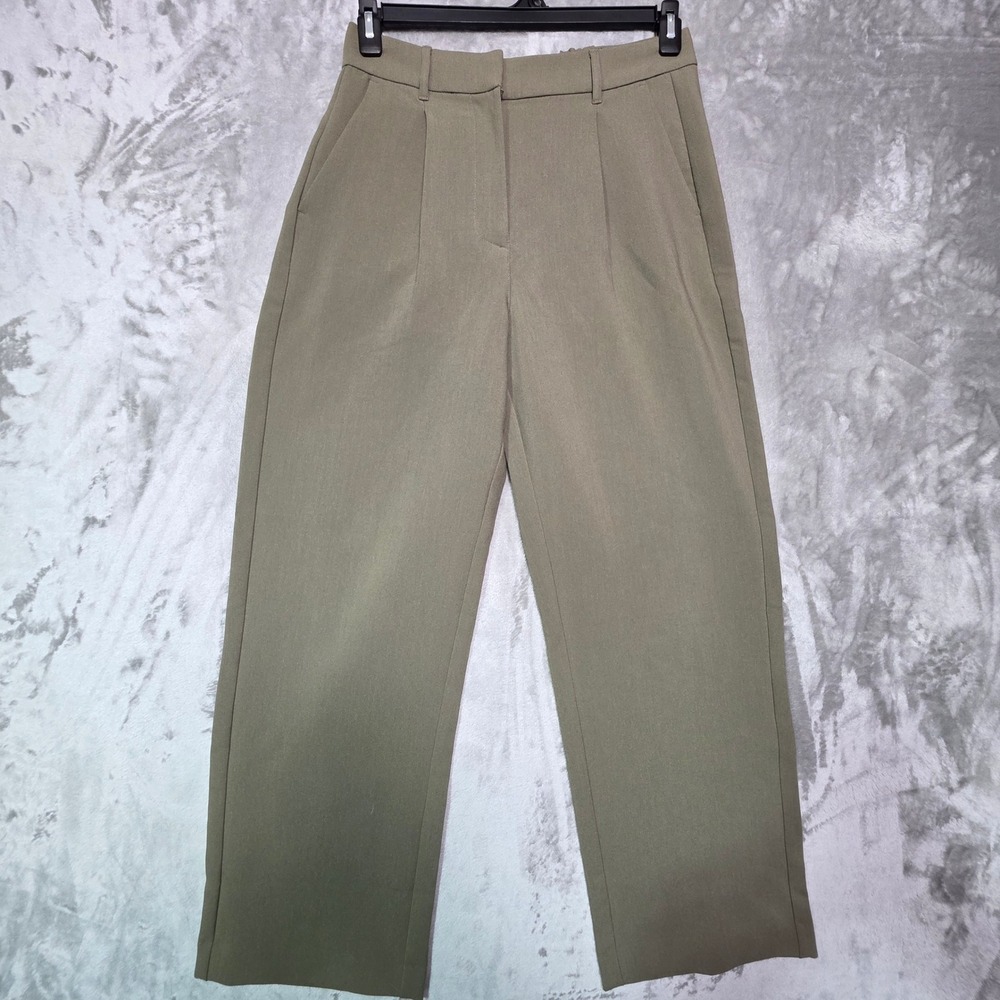 Old Navy Taylor Wide Leg Trouser Pants Olive Green Pleated High Rise Womens M